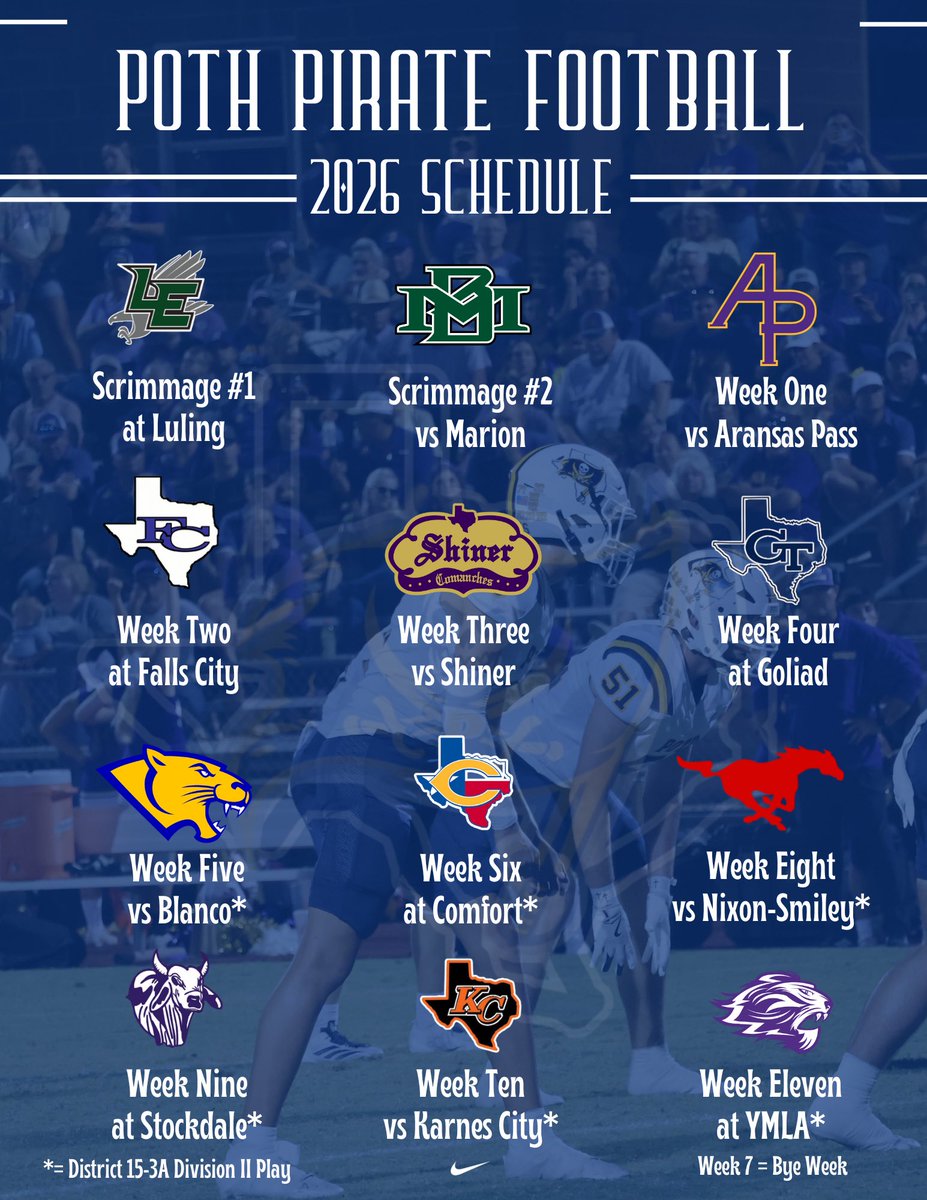 2026 Poth Pirate Football Schedule  #212