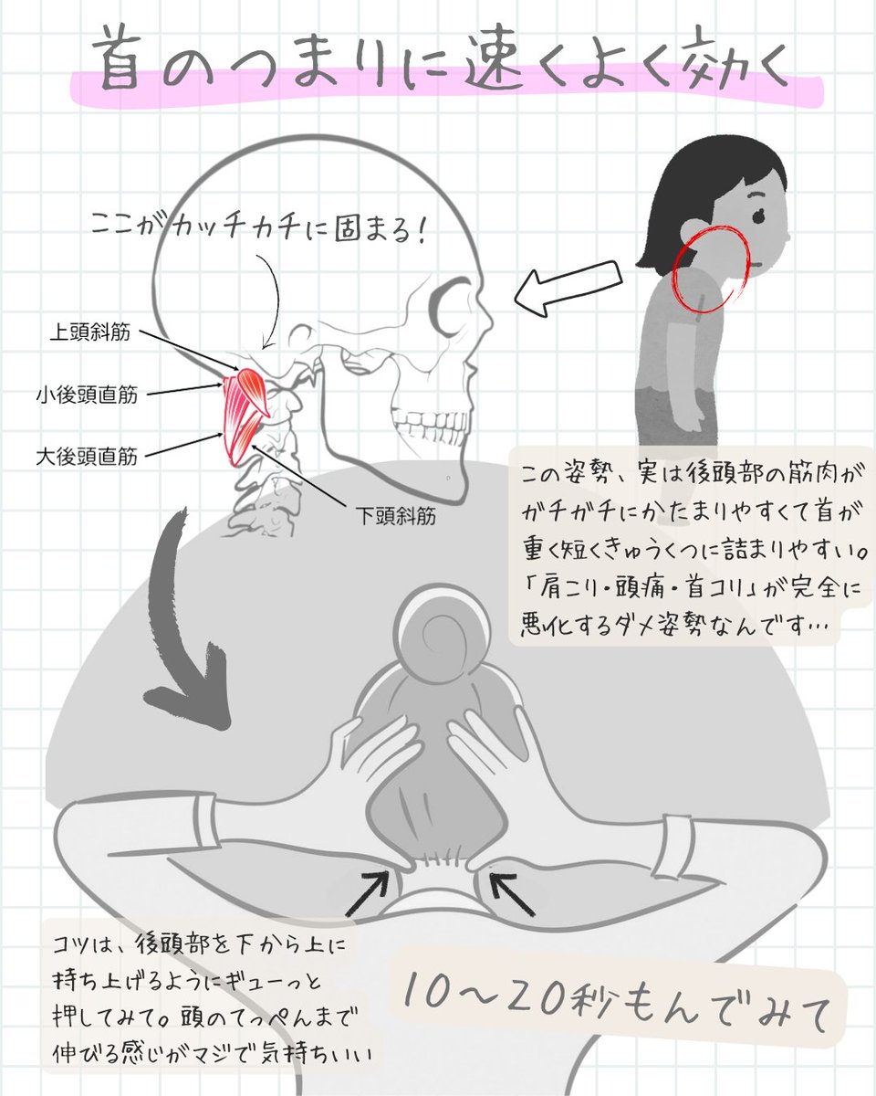 Haru_Body_Lab's tweet photo. 肩こり・首こりがひどくて集中力が続かない人にこのマッサージがおすすめなんだけど、実は『後頭部の持ち方』に効果をアップさせる秘密があります。理学療法士16年のぼくが【ラジオ】で解説しているので、ぜひコメント欄から聞いてみて→ https://t.co/QbpGLgTTGz