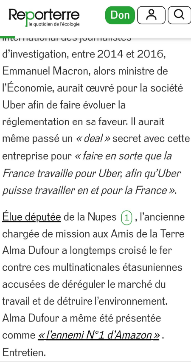 SeraphineMoreau's tweet photo. @BENALIBrahim20 @humanite_fr 2- C'est aussi un scandale politique . 
Un ministre de l'économie (Emmanuel Macron) ouvre un marché à une entreprise étrangère (UBER), au mépris de la loi ; en récompense, le lobbyiste en chef de la boîte bosse gratos pour sa campagne présidentielle...
https://t.co/Kl0umJRmwc https://t.co/yRUEVM2bFa