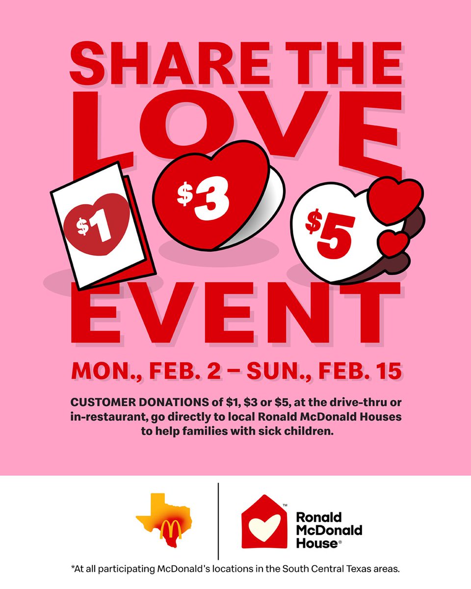 ❤❤❤ Love is in the air, and so is the chance to make a difference! Whether you like to dashboard dine or dine-in, grab a sweet treat with your loved ones, and make a donation to Share the Love with RMHC at McDonald’s!
#RMHCTemple #ShareTheLove26