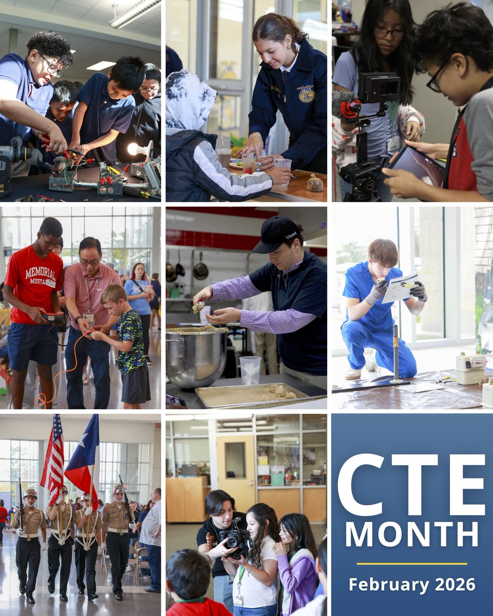 SBISD's tweet image. We’re #SBISDProud to highlight the value of hands-on learning and real-world skills during #CTEMonth. From engineering to culinary arts, CTE programs prepare students for success in college, career, and beyond.