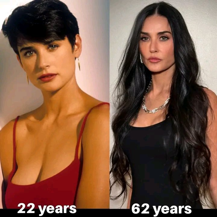 Demi Moore at 22 years 62 years