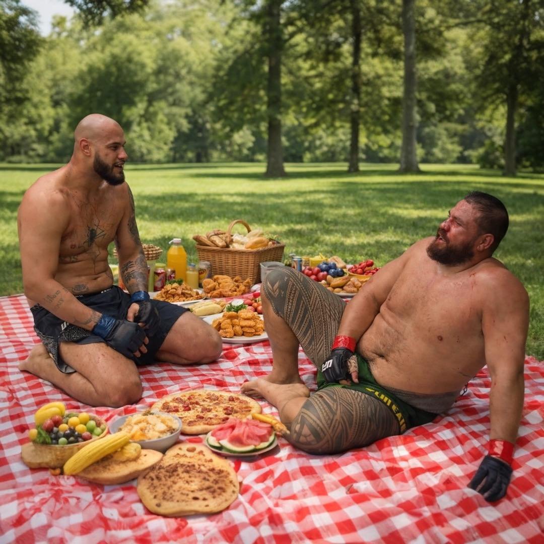damienfarronMMA's tweet image. Nothing to see here, just two big lads having a picnic.