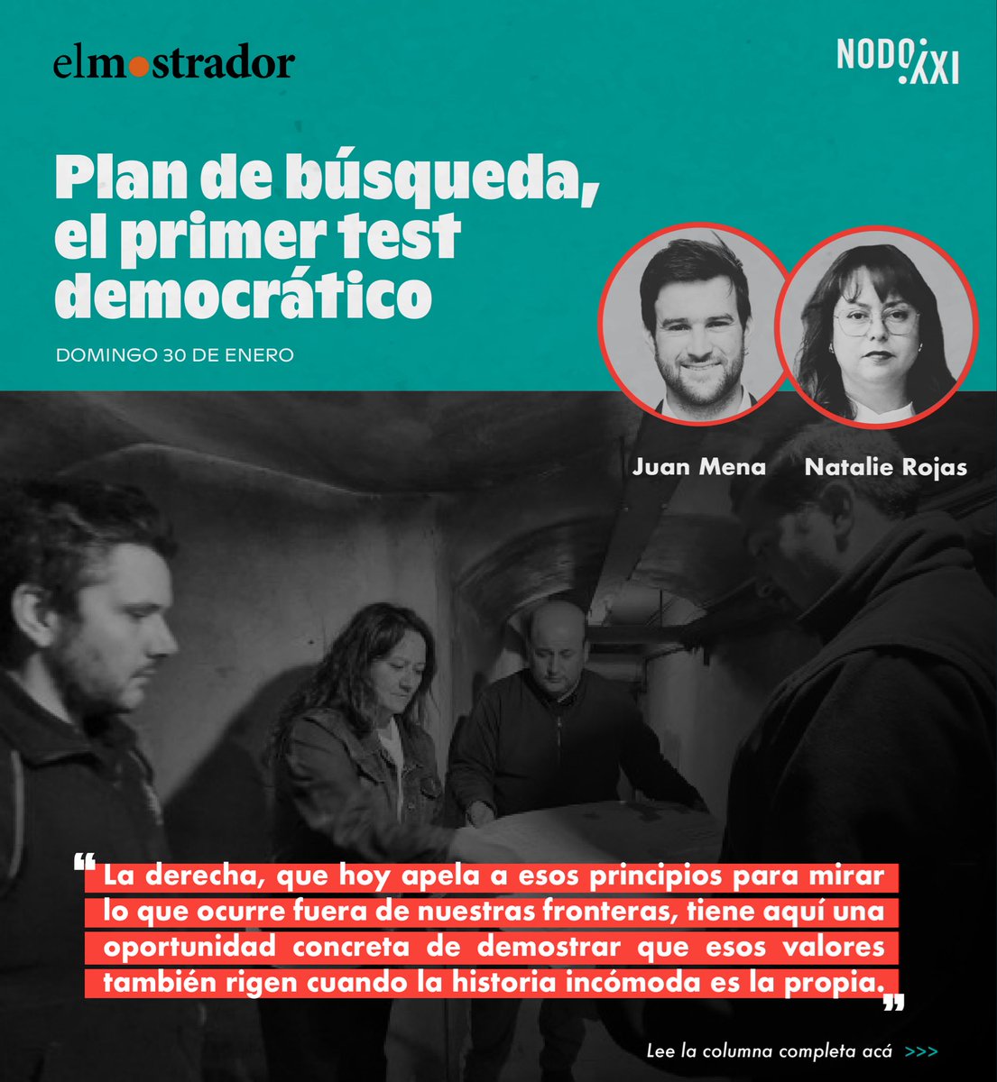 Nuestros investigadores <a href="/NatalieSofiaRoV/">Natalie Sofía Rojas</a> y <a href="/JuanAndresMenaV/">Juan Mena</a> reflexionan en <a href="/elmostrador/">El Mostrador</a> sobre el Plan Nacional de Búsqueda como primer test democrático y lo que revela sobre la política de DD.HH. en Chile. Lee la columna acá: elmostrador.cl/noticias/opini…
