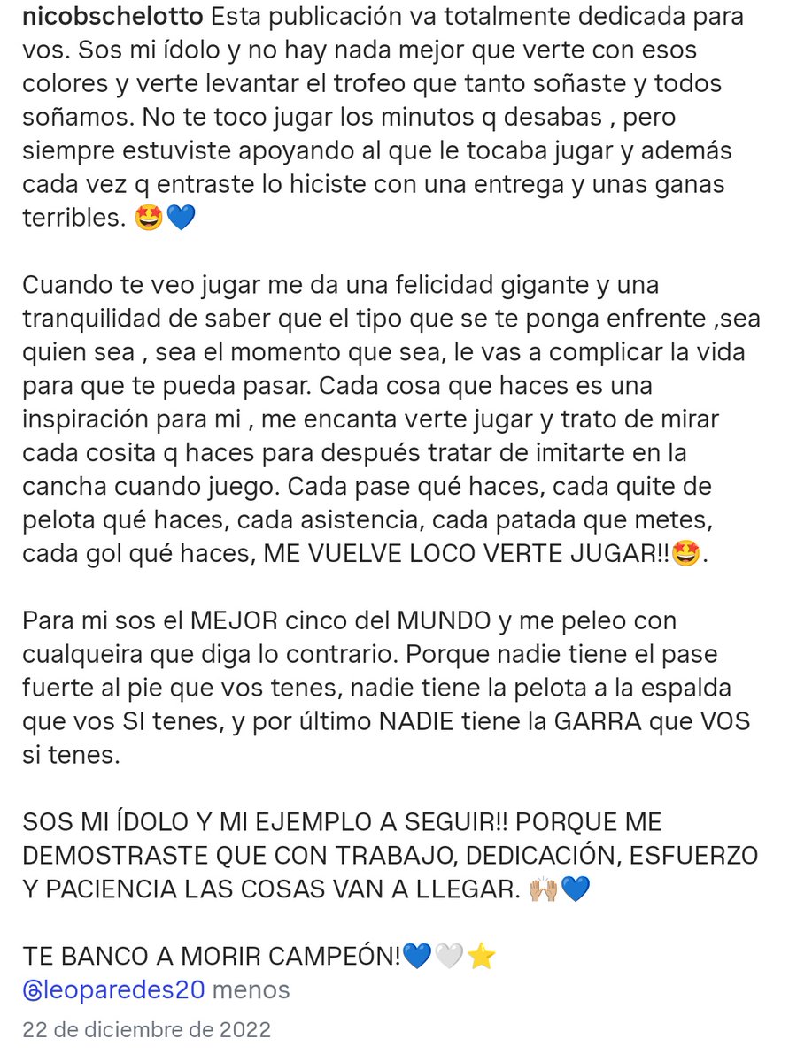 TRAIGAN A NICOLÁS BARROS SCHELOTTO A COMPARTIR MEDIOCAMPO CON SU ÍDOLO
