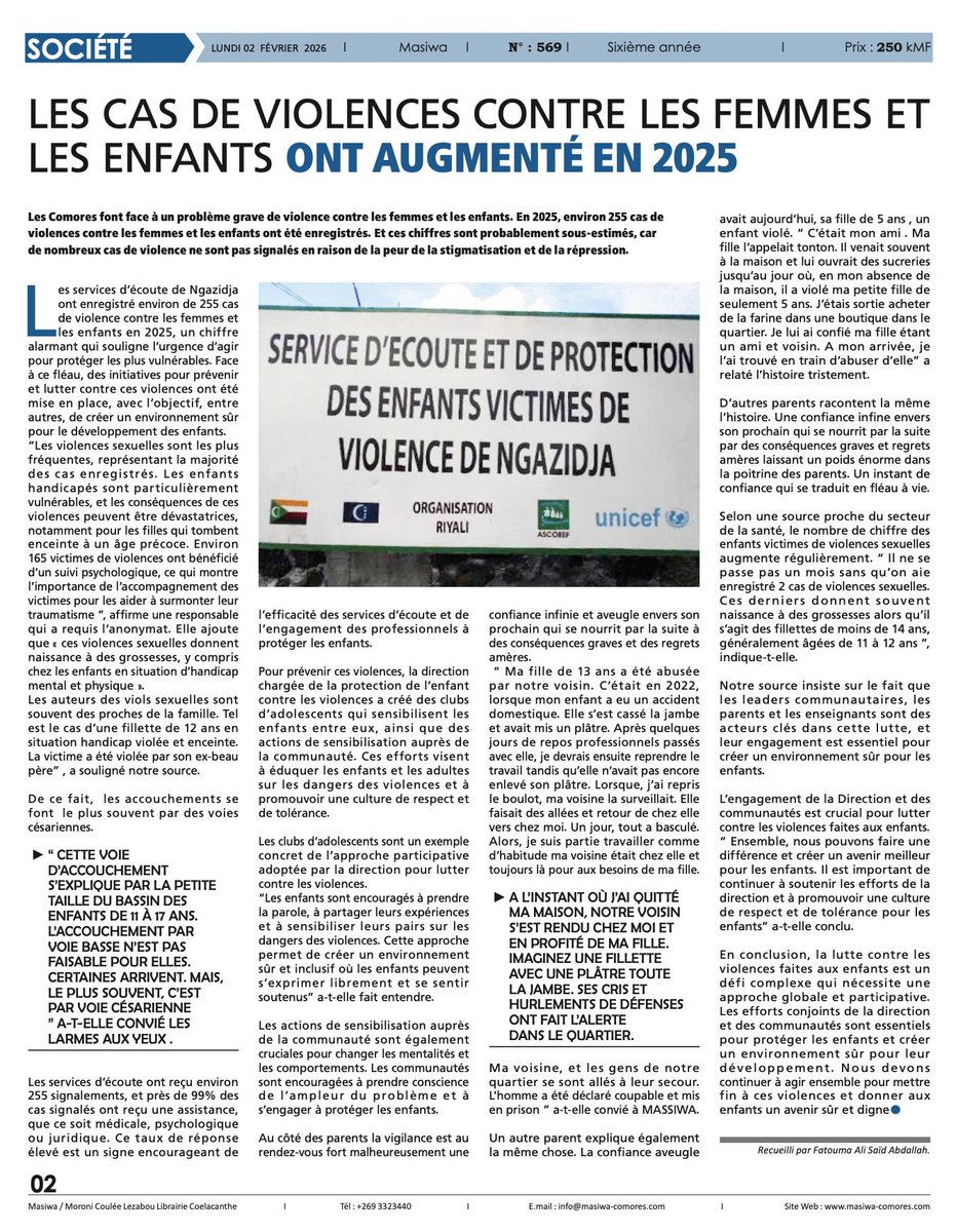 Je n'ai plus la force de crier, alors je le dis doucement pour celles et ceux que ça intéresse : la violence sexuelle endémique aux Comores reste impunie...