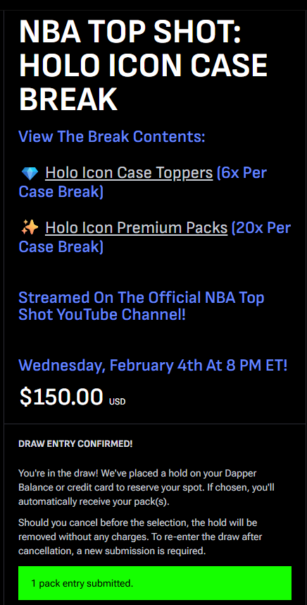 mempheattle420's tweet image. Alrighty!! I'm in BOTH breaks!!! I'm hoping to get in the Case Break more, but I'll take the Box Break too! I'm SUPER excited about this break!! Fingers crossed!!! @NBATopShot #CaseBreak #BoxBreak #HoloIcon