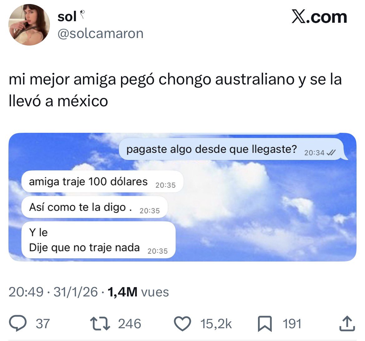 “Soy Sol, amiga de Yessika, hace 4 días que tratamos de comunicarnos con ella. No sabemos con quién se fue y la última vez que hablamos dijo que estaba por cruzar la frontera con el novio y un mexicano al que le decían Tortuga. El Estado tiene que hacer todo por encontrarla.”