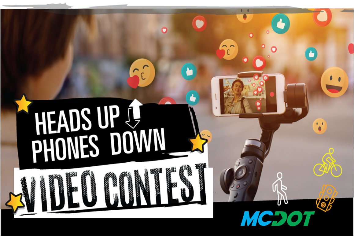 MontgomeryCoMD's tweet image. The "Heads Up, Phones Down" short video contest held by @mcdotnow is back. High schoolers can win prizes for delivering the message that phones should be shelved while driving. Submit your video online before Feb. 28.
Details: montgomerycountymd.gov/DOT-PedSafety/…
#VisionZero #SafeStreets
