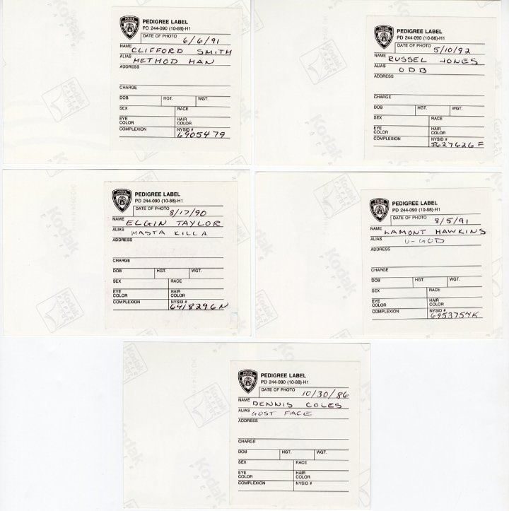 📸Fotografías de fichas policiales de miembros de Wu-Tang Clan cuando fueron arrestados.

🐝Los miembros incluyen a Method Man, Ol' Dirty Bastard, Ghostface Killah, U-God y Masta Killa.
Todas las fichas policiales son de incidentes separados en los que fueron arrestados.