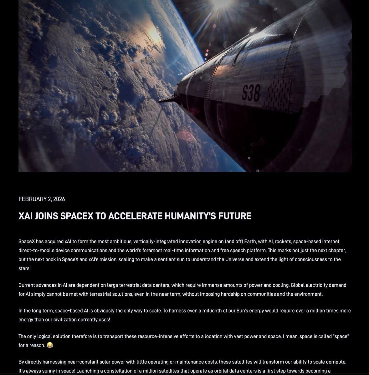 KBLDestinations's tweet image. As of 02 February 2026, SpaceX has acquired xAI, making the AI startup a part of Elon Musk’s aerospace company. 

Following the merger announced on February 2, 2026, the combined entity is intended to pursue the development of space-based AI data centers. 

Key Ownership and…