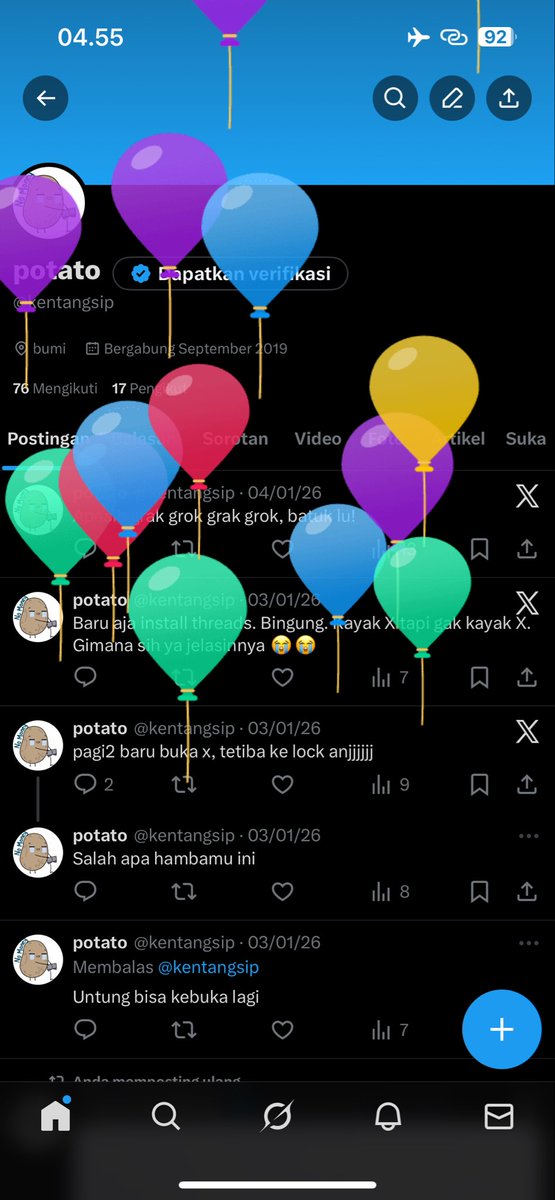 kentangsip's tweet photo. Dapet balon 😍😍
Ya Allah berkahilah umurku sekarang dan mudahkanlah jalanku untuk setiap hal2 baik🤲🤲 https://t.co/9QMOA3j8VF