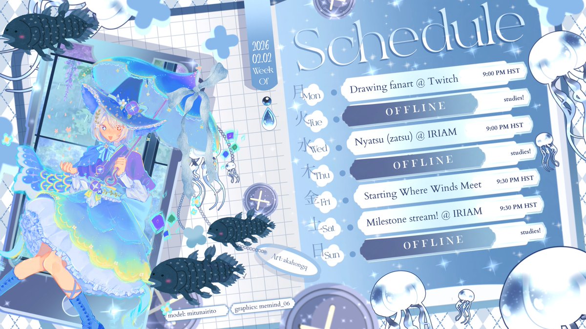 SometsukeMezzo's tweet photo. 🗓️ SCHED. FEB 02 - 08 2026 🎏 
𓇼 ⋆.˚ 𓆝⋆.˚ 𓇼  

Himezzo, beloved seagulls! Here is the schedule for this week! I hope we can have lots of fun together!

🔭 gen: #somemezzo
🎏 art: #mezzart
✍️ writing: #poetsuke https://t.co/hHSE21szax