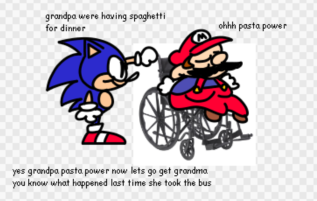 very caring and polite grandson (mario is perfectly capable of walking he just didnt want to)