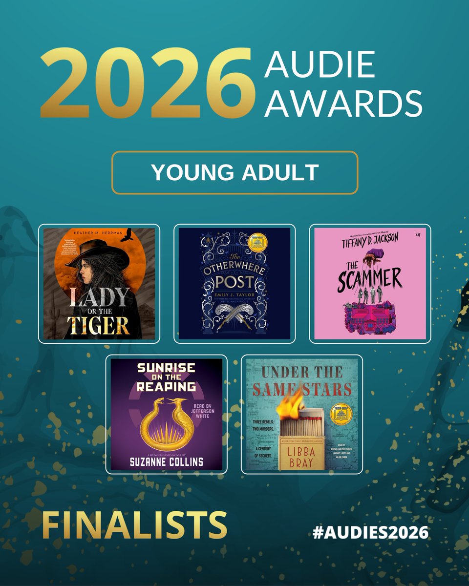 audiobooks's tweet photo. Bold voices and big feelings—The Young Adult finalists captured everything we love about this category, with performances that stayed with us.

 #Audies2026 @PRHAudio @LLAudiobooks @horrorandbrains @sophieamoss @HungerGamesBks @emilycanwrite @HarperCollins @MacmillanAudio https://t.co/sKYMxGHaoH