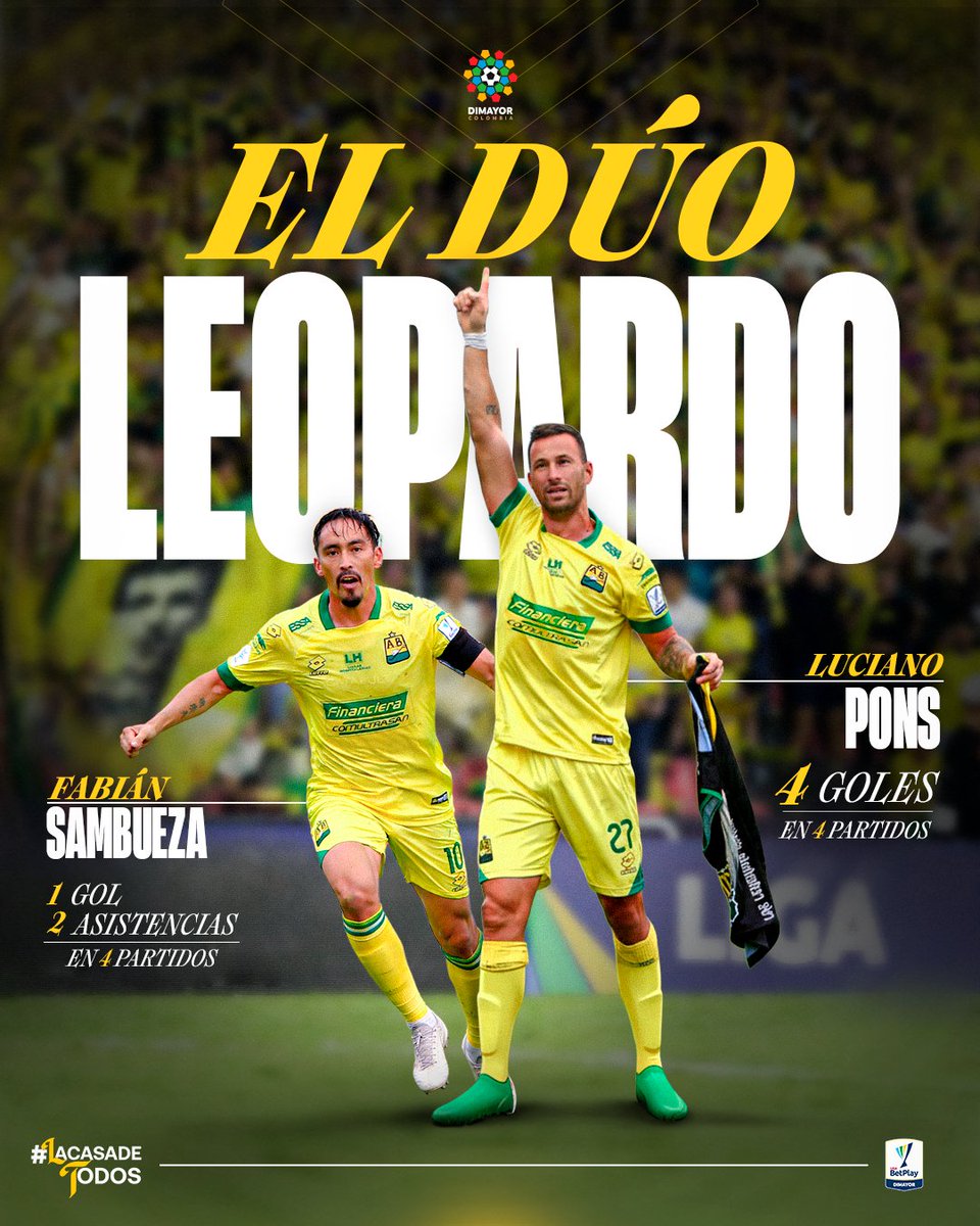 ¡𝗘𝗹 𝗗𝘂́𝗼 𝗟𝗲𝗼𝗽𝗮𝗿𝗱𝗼! 🐆

Fabián Sambueza y Luciano Pons han sido los líderes del ataque del <a href="/ABucaramanga/">Atlético Bucaramanga</a> 🟡🟢 en las primeras 4 Fechas de la #LigaBetPlayDIMAYOR I-2026

#LaCasaDeTodos