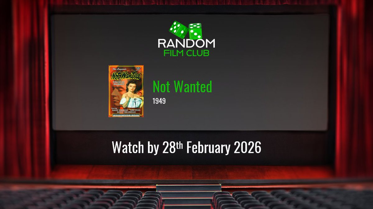 RandomFilmClub's tweet photo. 📽️ #RandomFilmClub #36

Not Wanted (1949)

Watch by 28th February 2026 🗓️

🎬 Director: Elmer Clifton | Ida Lupino
✍️ Writer: Paul Jarrico | Ida Lupino | Malvin Wald
⭐️ Starring: Sally Forrest | Keefe Brasselle | Leo Penn https://t.co/JMhXuhW4Lq