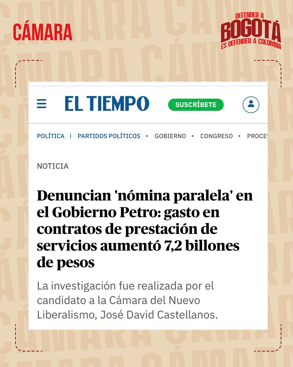 JDCastellanosO's tweet photo. 📰Destapamos un nuevo escándalo del presidente @petrogustavo y se volvió noticia nacional🚨La nómina paralela que le ha costado 7,2 billones de pesos al país.

Esto lo denuncié siendo candidato, y en el Congreso haré mucho más control político para defender a los bogotanos y a los colombianos💪🏻

🔴🗳️Nuevo Liberalismo 1️⃣0️⃣4️⃣🗳️🔴