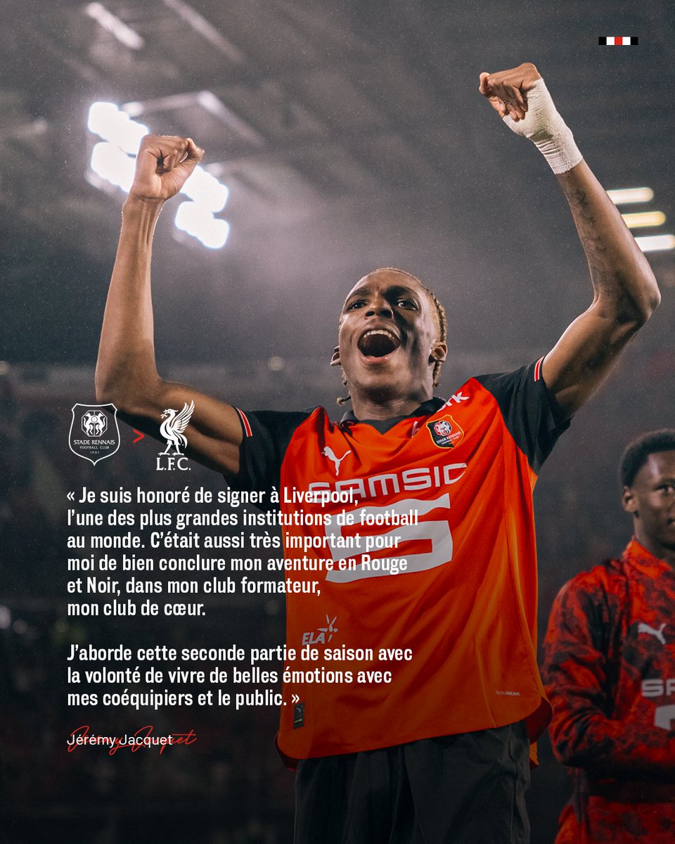 Talent de l’Académie Rouge et Noir, Jérémy Jacquet ralliera Liverpool, pilier du football continental, l’été prochain ✍️

Avant de rejoindre l’Angleterre, le défenseur terminera la saison en Rouge et Noir, déterminé à bien conclure son aventure bretonne.
