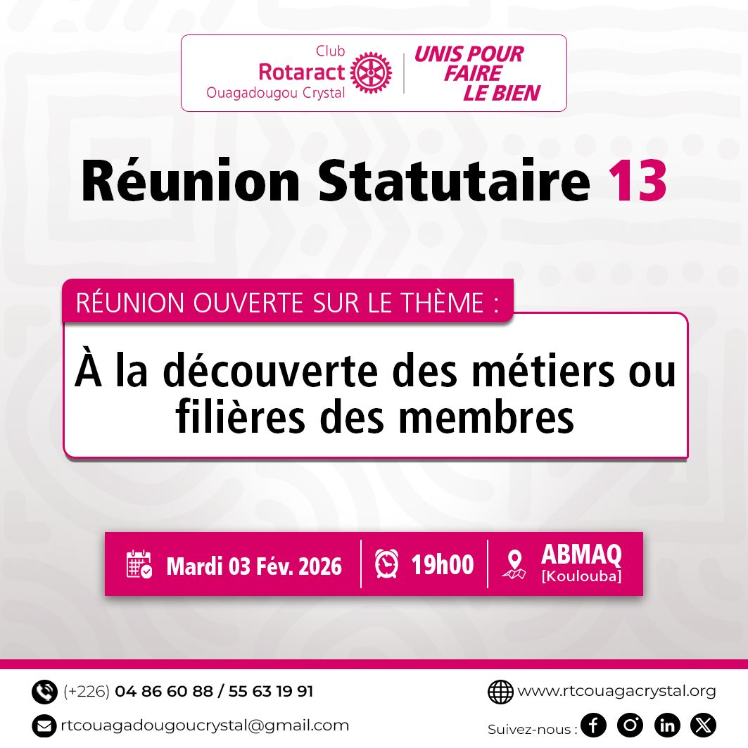 RotaractCrystal's tweet photo. Une belle occasion de networking, d'échange et d'inspiration professionnelle. Tous invités ! 💎✨

#rotaractcrystal #unipourfairelebien #decouvertemetiers #leadership https://t.co/Apu4q9dzS6