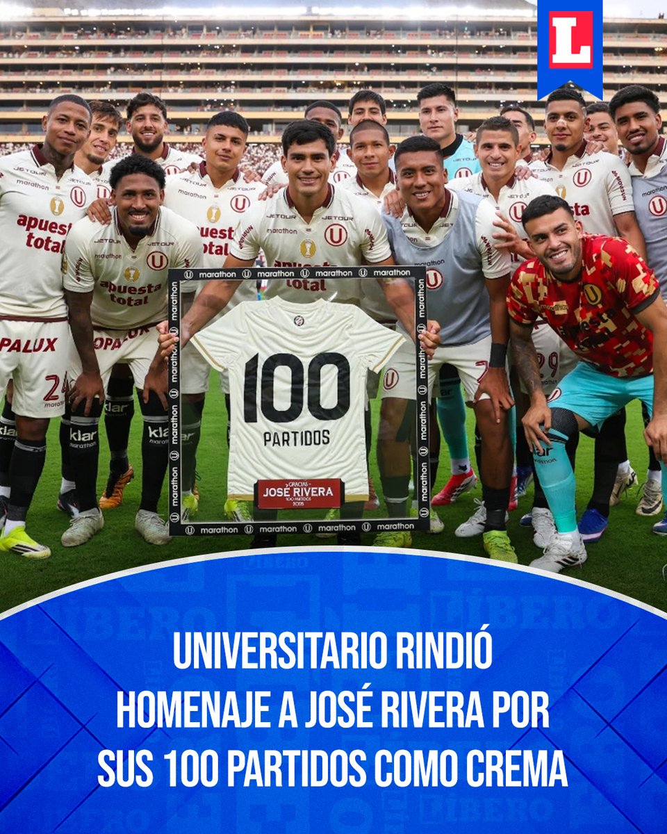 ¡𝗟𝗢𝗦 𝟭𝟬𝟬 𝗗𝗘𝗟 '𝗧𝗨𝗡𝗖𝗛𝗘'! ⚽💯
José Rivero cumplió el centenar de partidos vistiendo la camiseta de Universitario de Deportes y el club crema le rindió homenaje previo al partido ante ADT en el Monumental.
