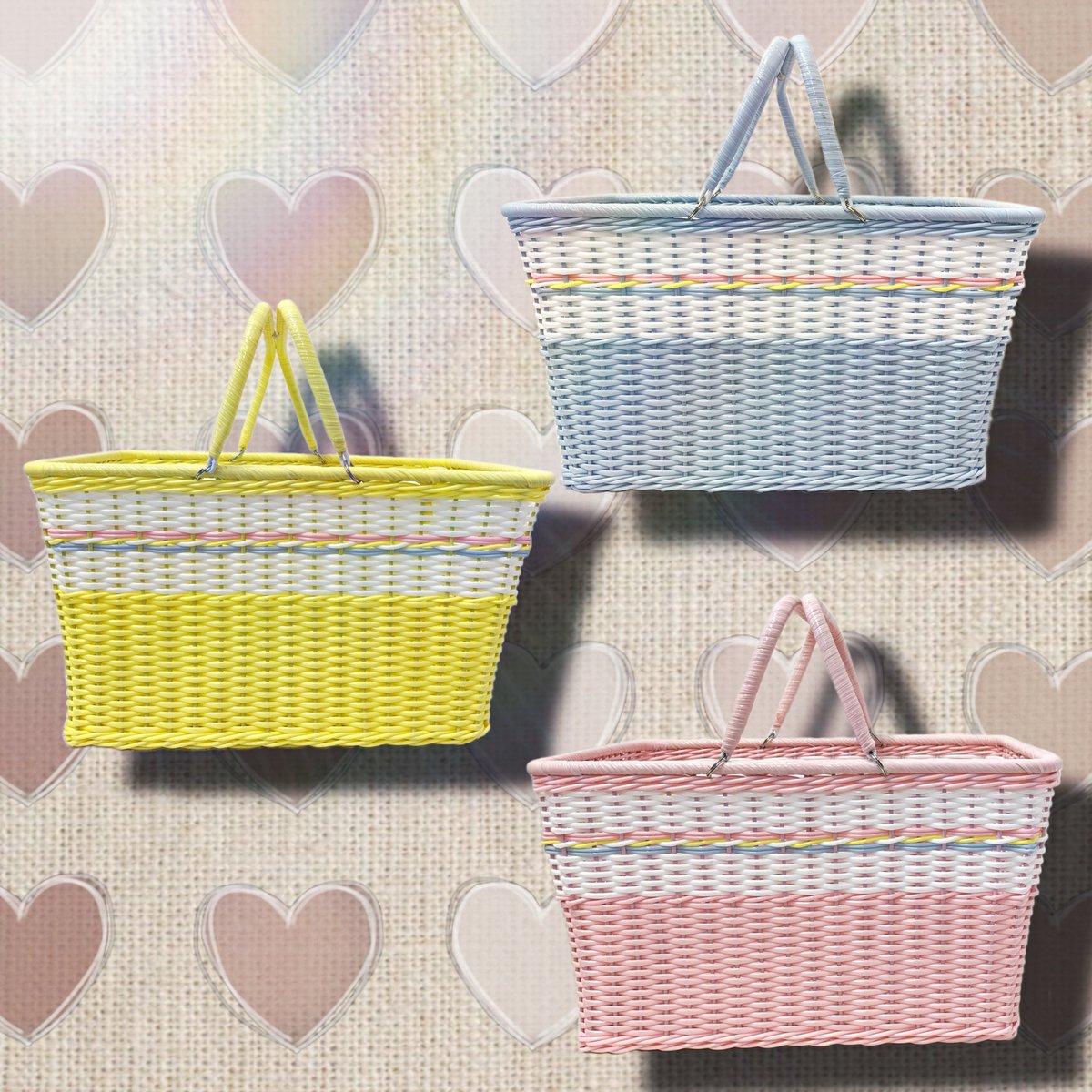 買い物篭 ママとも角型 パステルカラーで可愛い お買物やアウトドアに