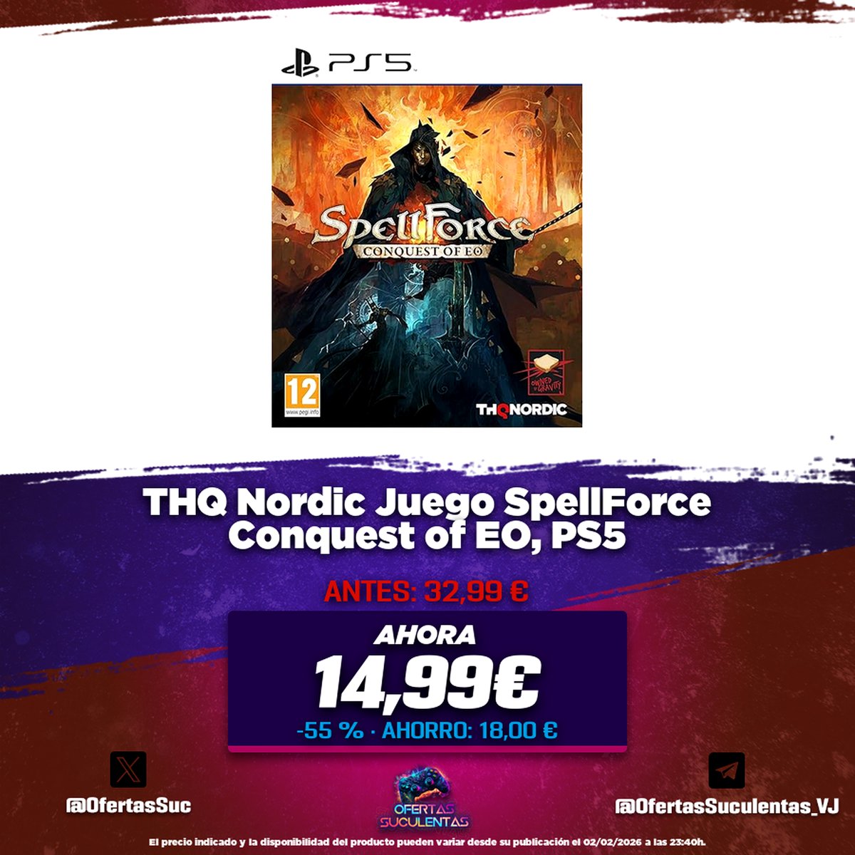 🔥 THQ Nordic Juego SpellForce Conquest of EO, PS5

🤑 14,99€ • (PVP: 32,99 €)
💸 -55 % • Ahorro: 18,00 €
🛒 amzn.to/4qeVXir

🔗 Canal: t.me/OfertasSuculen…
🔗 Chat: t.me/ChatOfertasSuc…
