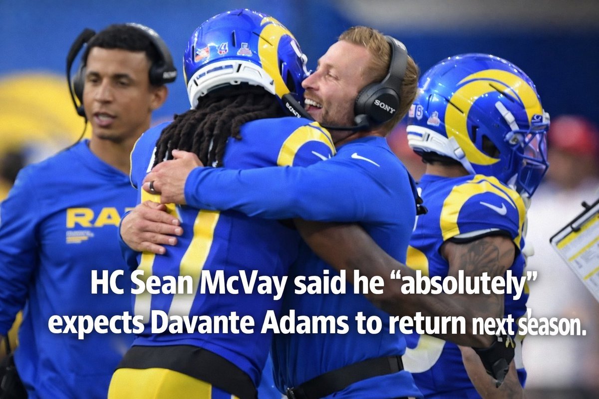 BricePicks's tweet image. Sean McVay says he “absolutely” expects Davante Adams back next season.

That’s a big statement for the Rams’ offense moving forward.

#Rams #DavanteAdams #SeanMcVay #NFL #NFLNews #BreakingNews