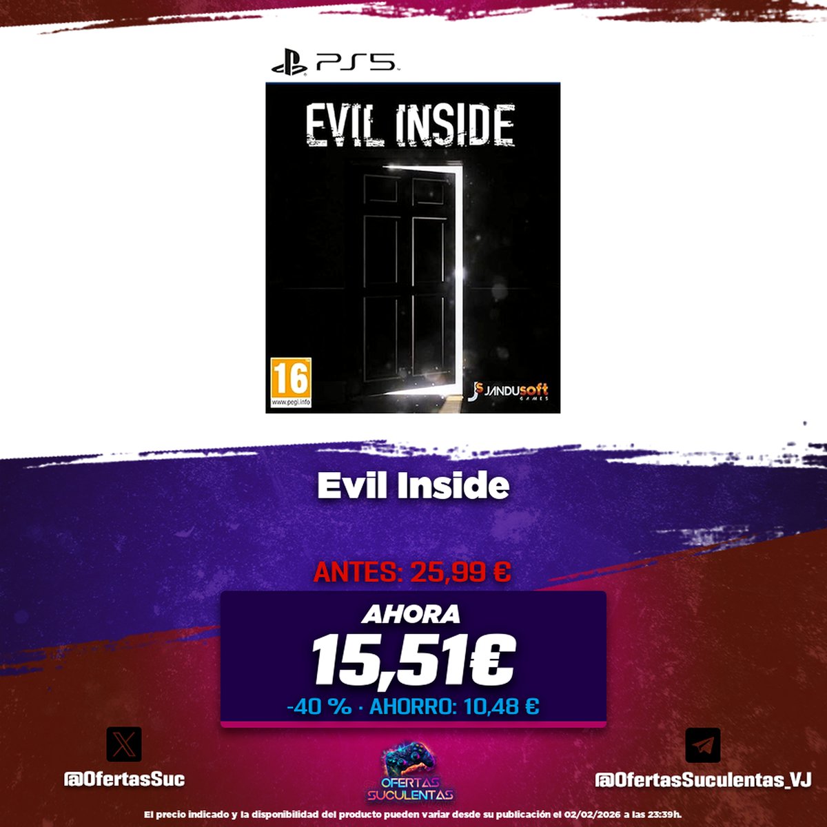 🔥 Evil Inside

🤑 15,51€ • (PVP: 25,99 €)
💸 -40 % • Ahorro: 10,48 €
🛒 amzn.to/3Zeb8gU

🔗 Canal: t.me/OfertasSuculen…
🔗 Chat: t.me/ChatOfertasSuc…