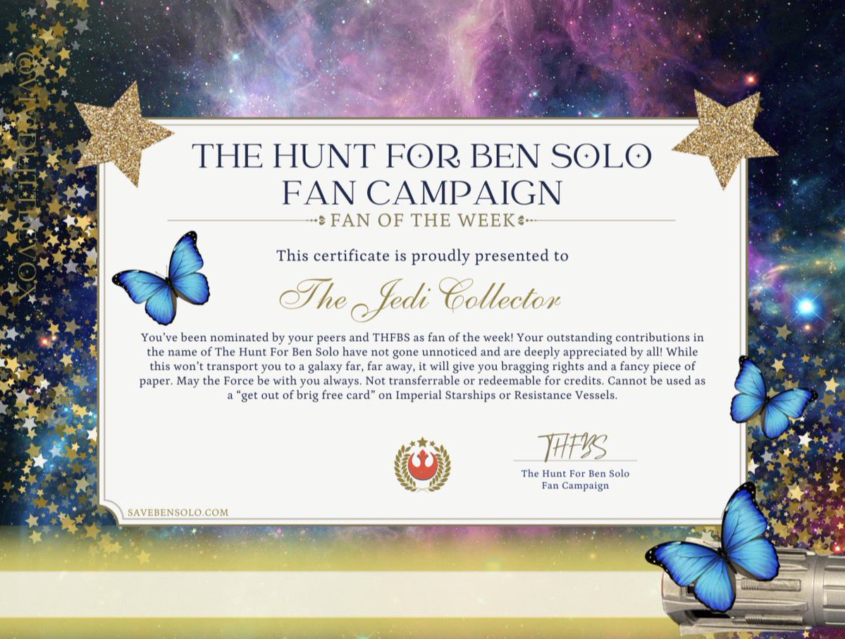 We are proud to announce our #THFBSFanOfTheWeek for the week of 01/25/26 is <a href="/jedicollector_/">Jedi.Collector</a>! #TheHuntForBenSolo

We'll be doing this every week! Be sure to submit your nominations here: tinyurl.com/THFBSfanofthew…