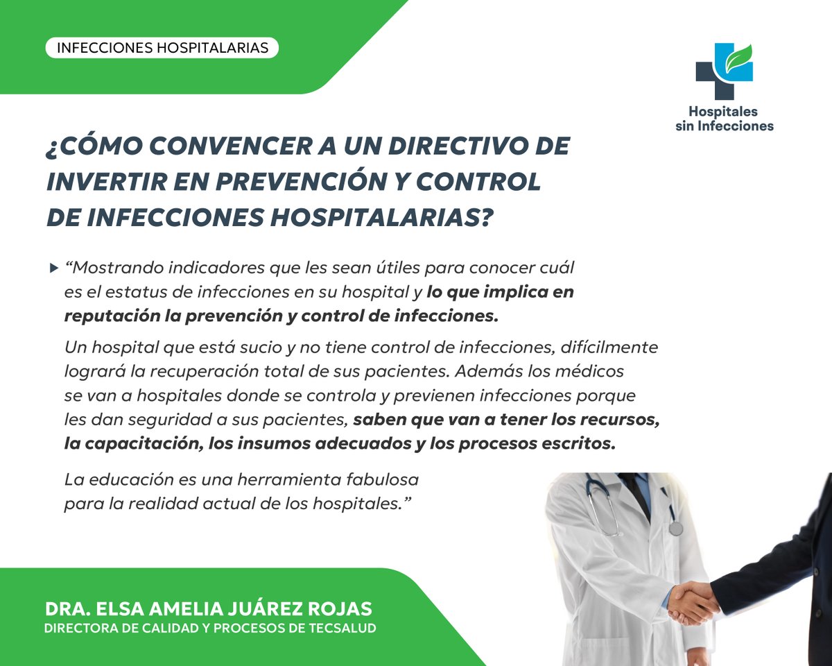 ¿Cómo convences a tu director de hospital de que invierta en prevención y control de infecciones?
Te compartimos la respuesta de la Dra. Elsa Juárez, directora de calidad y procesos de <a href="/TecSaludMX/">TecSalud - Sistema de Salud del Tec de Monterrey</a>  

#HospitalSinInfecciones #antibióticos #RAM #IAAS