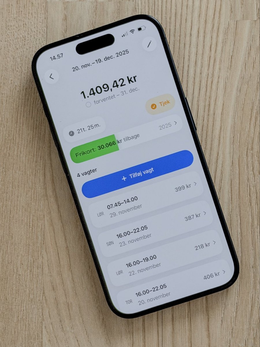 VagterApp's tweet photo. Vagter kan tage højde for dit frikort, når din løn beregnes. Så kan du også nemt se, hvor meget mere du må tjene, før du begynder at betale skat 🏦 https://t.co/usfUS97BlX