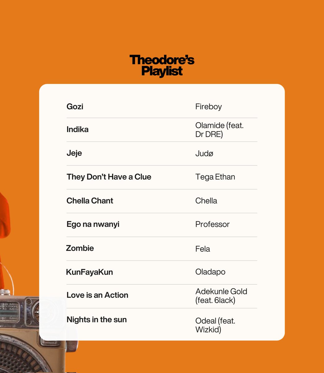 PopandPitch's tweet photo. Theodore’s  @Onakerireme rotation 🎧
A blend of groove, grit, and soul—where old spirits meet new sounds. From protest to passion, this playlist moves through culture, confidence, and calm nights. Press play and stay present. https://t.co/Iev5plO6fy