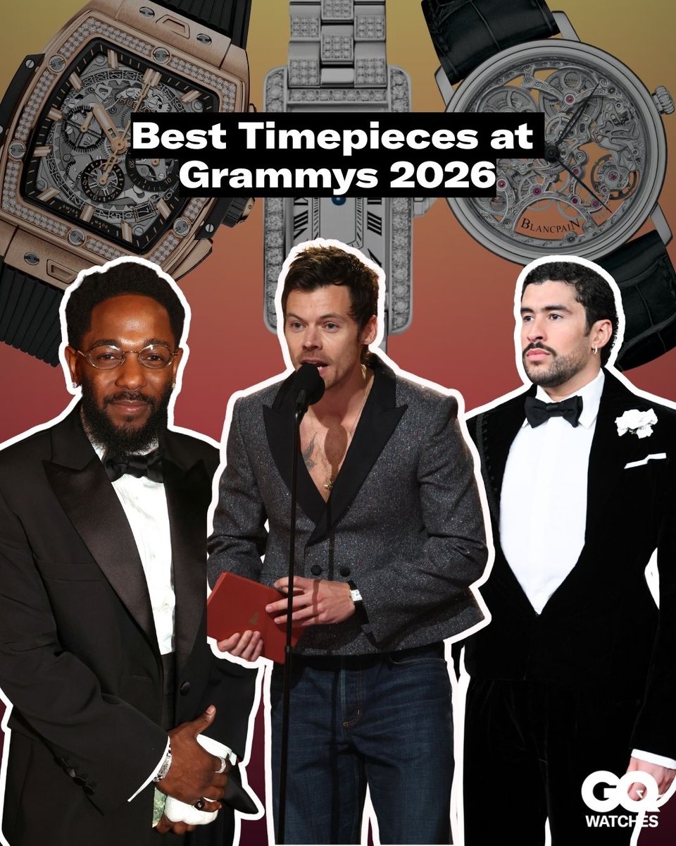 gqindia's tweet photo. From #BadBunny’s and #KendrickLamar’s classic Cartier picks to #Pharell’s Richard Mille moment, #Grammys2026 surely delivered some serious watch moments 🔥⌚️

📸: Getty Images https://t.co/iGUWZs6vxH