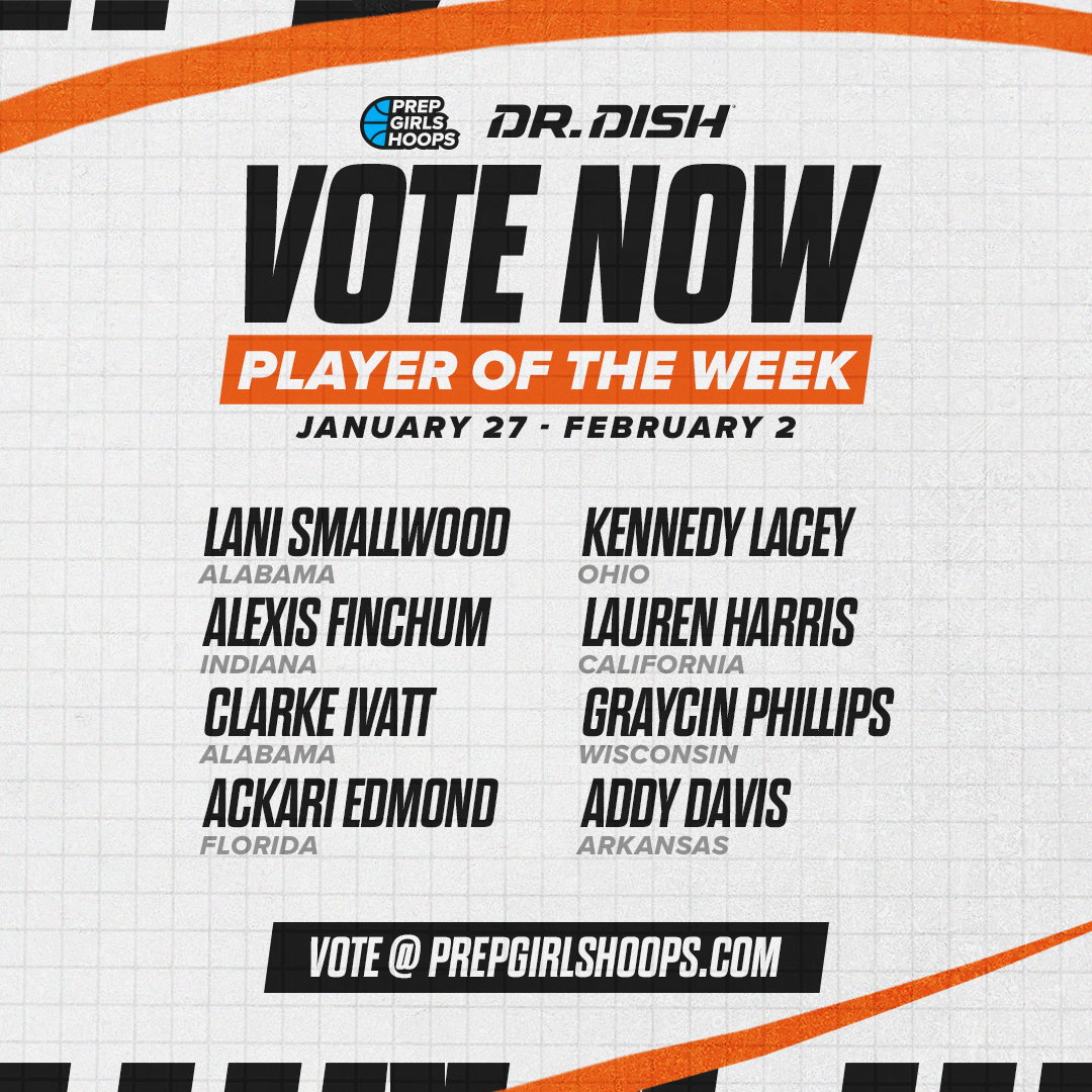 PrepGirlsHoops's tweet image. The Prep Girls Hoops @drdishbball Player of the Week is here for January 27 to February 2!

@AddyDavis32 @phillipsgraycin @LaurenHarrisBB @kennedylacey12 @AckariEdmond_ @FinchumAlexis @lanismallwood12 @clarke_ivatt

🗳️ Vote now: prepgirlshoops.com/2026/02/who-is…