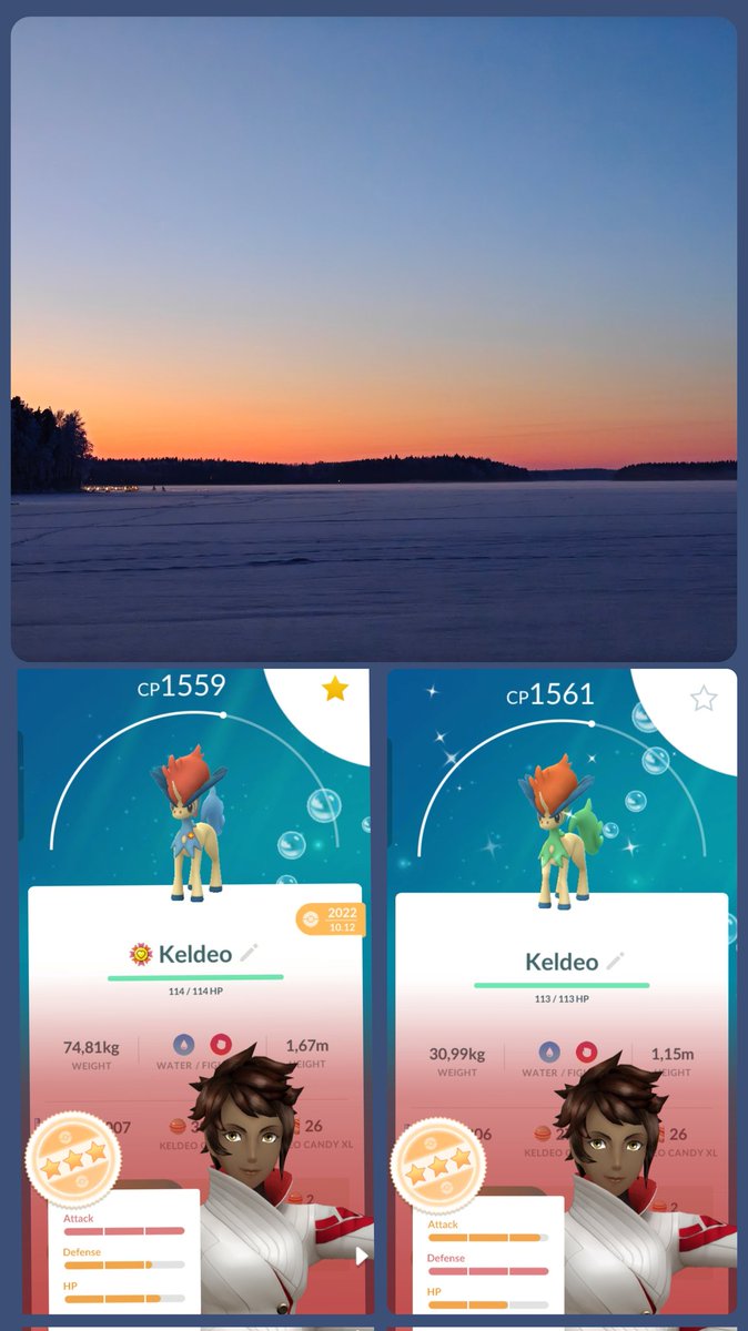 What a beautiful sunset today! 🥰 ✨Shiny Keldeo has almost same % than normal. It will get a new form soon. #PokemonGO #ShinyPokemon #sunset