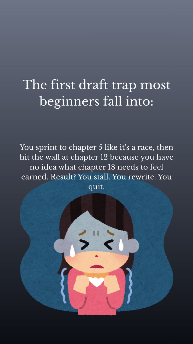 bmmiller's tweet photo. Beginner writers: Stop sprinting the whole book. You’ll burn out in the middle and rush the ending—then hate what you wrote.

#WritingAdvice #FirstDraftTips #PacingYourStory #AmWriting #WritersOfInstagram #WritingCommunity #FantasyWriting #SciFiWriting #IndieAuthor #BookTok https://t.co/57VSM0XX7Q