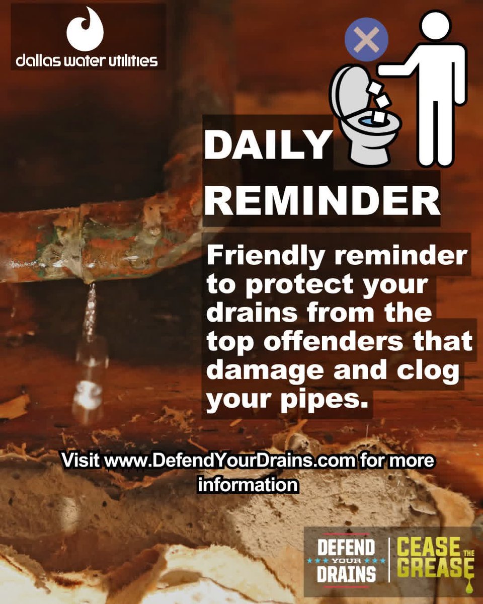 Be mindful of what you are disposing of down your drains. Most items like wipes, paper towels, feminine hygiene products, personal care items, fats, oil, and grease, and cleaning products can clog your pipes!