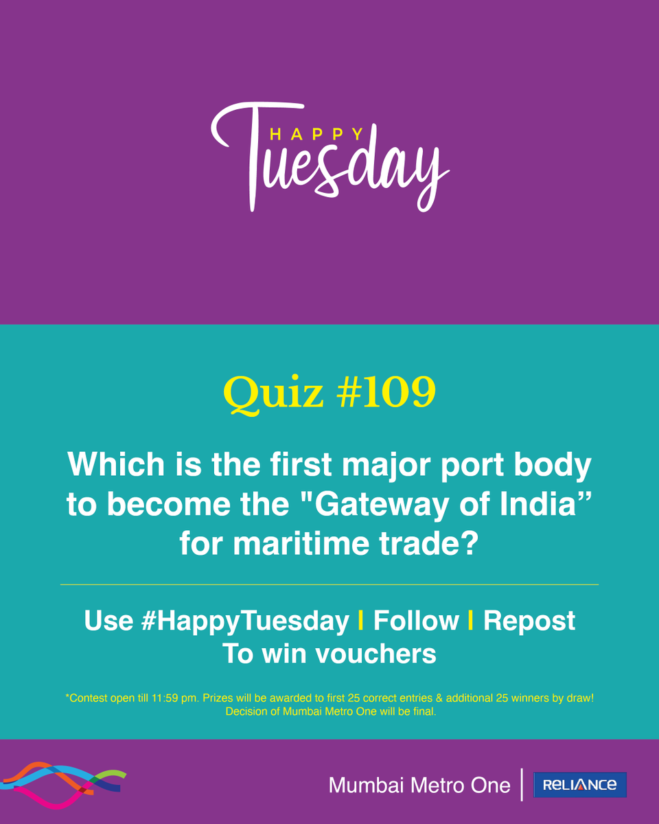 #HappyTuesday quiz is here! 

The 109th edition is about a historic port body established in 1873.

Prizes will be awarded to 50 winners, the first 25 correct entries, and an additional 25 winners by draw.

Follow, Repost and Use #HappyTuesday (all mandatory) to win.