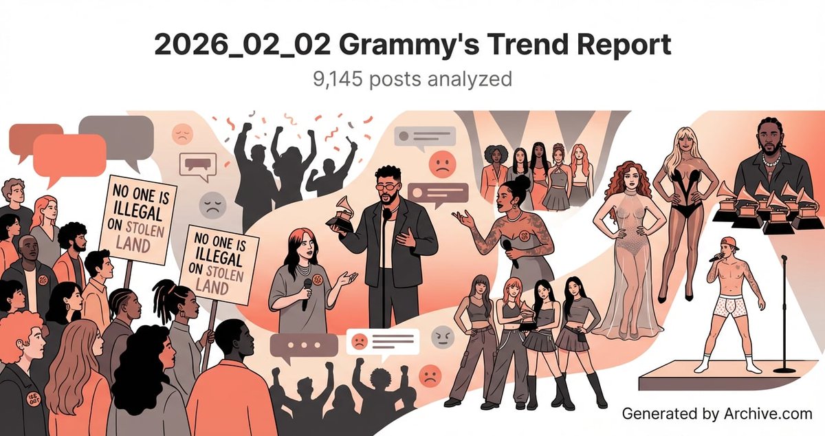 benigeri's tweet photo. We analyzed 9,145 posts from the Grammys.

The real story wasn't the awards—it was the 5 distinct conversations that completely dominated social media.

Here's a data-backed breakdown of what *really* mattered: 🧵 https://t.co/5uRSZC1R2o