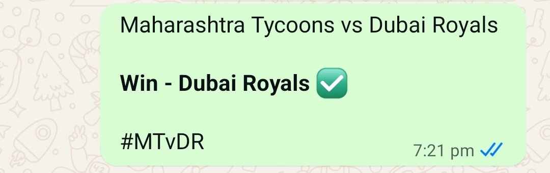 Crick365's tweet photo. Dubai Royals โ
Win Pass โ
๐ฏ% MATCHES ๐
๐ฏ% REPORTS โ๏ธ
For Match Reports โ๏ธ
WhatsApp - https://t.co/7e3xqUIw0t
#WLT20 https://t.co/wDLEMraGHc