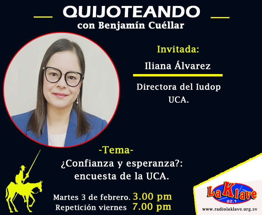 #Programa l Quijoteando 🎙
Este martes  3 de febrero no te pierdas tu programa "Quijoteando" a las 3:00 pm y su repetición viernes 7:00 pm.  ……Escúchalo en el 92.1 fm y en radiolaklave.org.sv