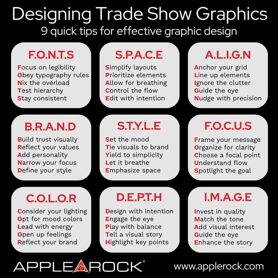 Designing trade show graphics isn’t about decoration.

It’s about decisions.

Every color, line, image, and word either supports your story or gets in the way.

Good design doesn’t shout.
It guides.

#AppleRock
#WhereBetterIdeasAreBuilt