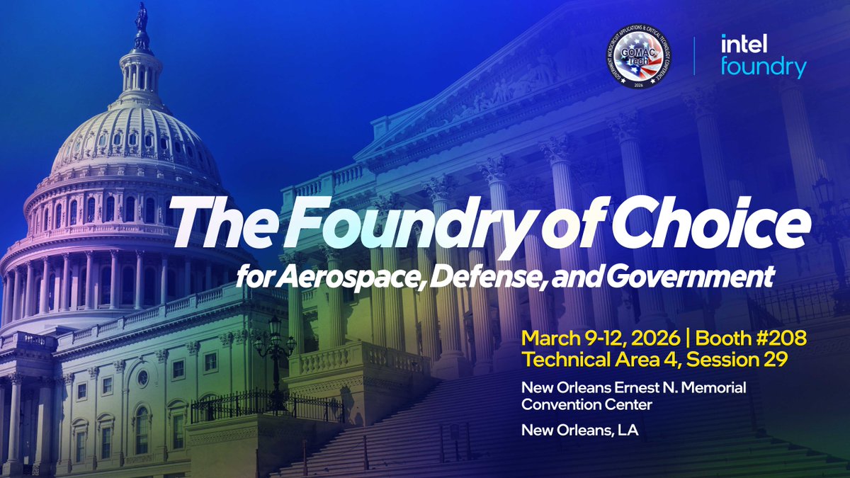 Join us at #GOMACTech, Session 29 | March 9–12.

Intel Foundry is the only U.S.-based leading-edge foundry. We’re excited to showcase Intel 18A—the most advanced semiconductor process ever developed &amp; manufactured in the U.S. ms.spr.ly/6010QKEs0

#IntelFoundry #Semiconductors