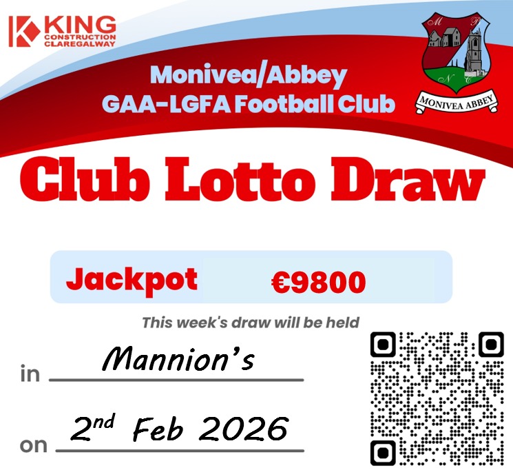 moniveaabbey18's tweet image. Want to Banish the Brigid's Bank Holiday Blues 🤑. Our club lotto  takes place in Mannion's for a whopping €9800. Only about 90 mins left before the online portal closes. Don't miss out. Click on moniveaabbeygaa.clubforce.com/products/lotto…  All support is very much appreciated. #lotto #lottodraw