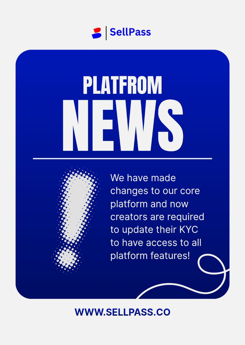 usesellpass's tweet photo. 1/4

We've now fully enforced KYC verification (introduced 2 months ago) to keep our platform safe, fight fraud, and stay compliant. 

This is required BEFORE you can: 

- Create/upload new products  
- Access your creator wallet  
- View transactions  
- Request withdrawals https://t.co/cS3AV6JH2z