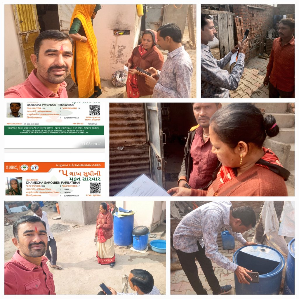 DrBGGohil144344's tweet photo. પાટડી તાલુકાના PHC- આદરીયાણા હેઠળ ધામા ગામે CFHC સર્વે ક્રોસ વેરીફીકેશન કામગીરી તેમજ eOlakh માટે જન્મતારીખ દાખલાની માહિતી એકઠી કરવામાં આવેલ તેમજ PMJAY કાર્ડ, પોરાનાશક કામગીરી કરવામાં આવેલ આરોગ્ય ટીમ દ્વારા.
જીલ્લો- સુરેન્દ્રનગર https://t.co/OW4ygLx3s2