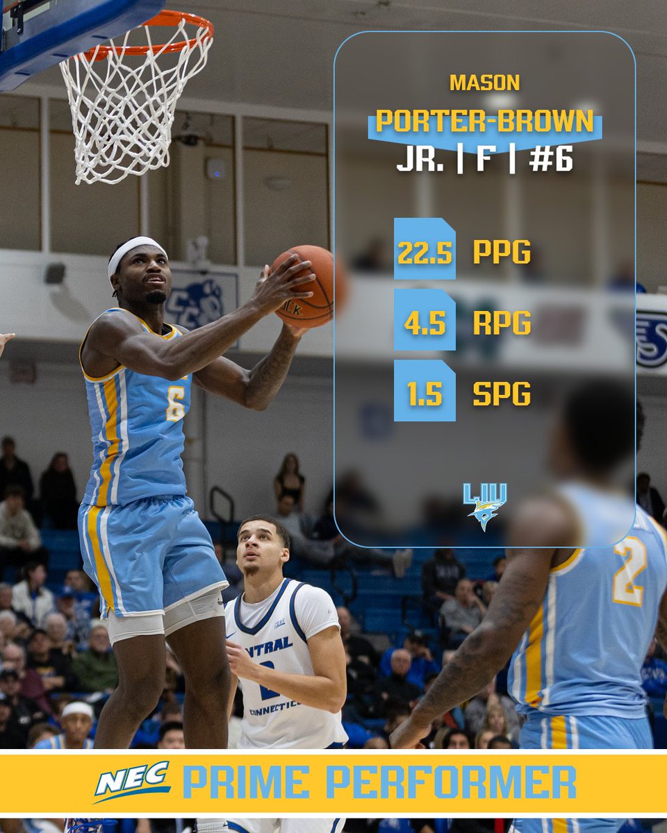 LIUBasketball's tweet image. Player of the Week! 🏀

Jamal Fuller was named the Influxer/NEC Co-Player of the Week, while Mason Porter-Brown received NEC Prime Performer honors.

#FinsUp🦈