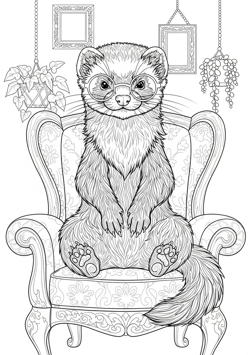 RezaurSoton's tweet photo. Meet the most intellectual ferret you’ll color today.
Perfect for adult coloring &amp; stress relief.

#FunnyFerret #AdultColoring #ColoringPage #LineArt #AnimalArt #coloringbook 

#Phil #JellyRoll #GRAMMY #MondayMotivation #VOGUE

#Rezaur #Soton
#RezaurSoton #RRS
#RezaurRahmanSoton https://t.co/Fv2aC5yg6s