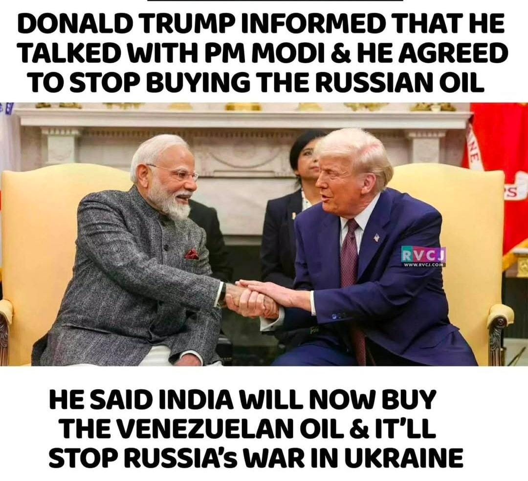 ShrutiDhore's tweet photo. BREAKING 🤬 🇮🇳🇺🇸 Indian Prime Minister Modi confirms major trade deal with the United States. 

Trump will give order to Modi ji to buy Oil from Venezuela not from Russia and Iran, and Modi ji will obey the order of Trump. #TradeDeal

#NachendraModi #EpsteinFiles https://t.co/KA0ldhmZRZ